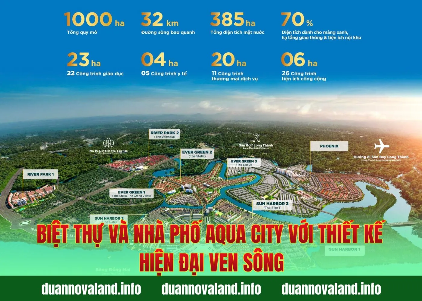 Biệt thự và nhà phố Aqua City với thiết kế hiện đại ven sông